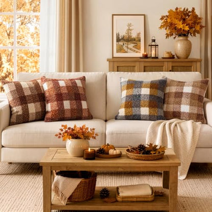 MIULEE Fall Plaid Pillow Covers Boucle Rust 16x16 Set of 2 - color: Rust, size: 16" x 16" (Pack of 2)