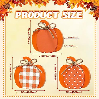 Thyle 3 Pcs Fall Wooden Pumpkin Decor Table Decorations, Orange, White