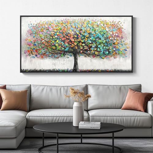 Large Framed Tree of Life Colorful Wall Art, Modern Canvas Prints Paintings Artwork for Walls, Bright Big Tree Pictures for Living Room Fireplace Dining Room Bedroom Office Wall Decor 30x60 Inch - color: Colorful, size: 60"L x 30"W