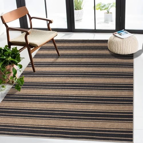 Zeeinx Striped Easy Jute Rug 3x5 Outdoor Rug Neutral Front Door Mat - color: Black/Striped, size: 3'*5'(Rectangular)