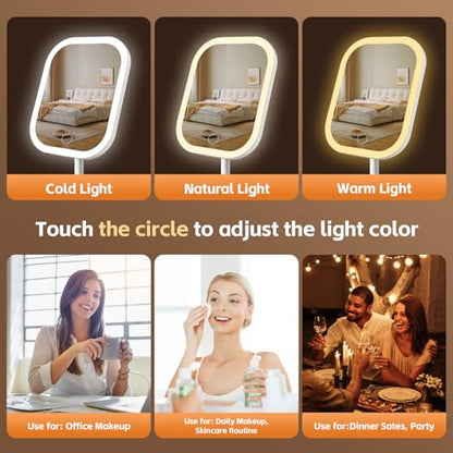 Rechargeable 2400mAh Makeup Mirror,360-degree rotatable Tabletop Vanity Mirrors with Lights，High-Definition led led Vanity Mirrors，Compact Mirror with Light for Women Gifts