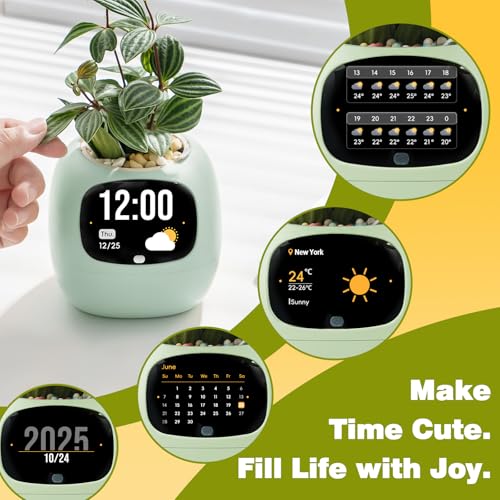 PLANTSIO Smart Plant Pot with Screen, 80ml Self-Watering Planter Green - color: Green