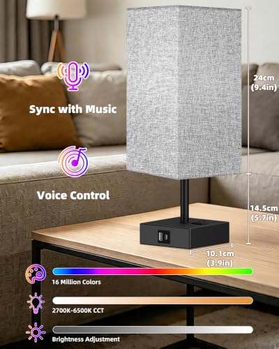 Smart RGB Dimmable Table Lamp Compatible with Alexa&APP&Remote Control, Gray - color: Dark Gray, size: 1 Pack