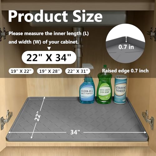 Mateeylife Under Sink Mat Kitchen Waterproof, Silicone Sink Tray 22"X34" - color: Dark Grey, size: 22''W x 34''L
