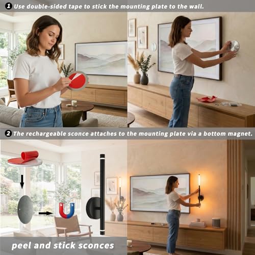 Battery Operated Wall Sconce Set of 2 Peel and Stick with Remote - color: Black