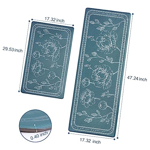Kitchen Floor Mat Set of 2, Anti Fatigue Kitchen Mat 17"x47"+17"x29" - color: Teal, size: 17"x47"+17"x29"