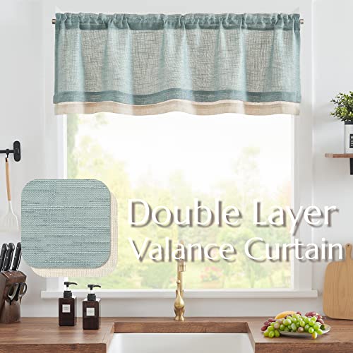 jinchan Kitchen Valance Curtain Double Layers, 50x16, 1 Panel, Frosty Green - color: Double Layer | Frosty Green, size: 50"W x 16"L (Pack of 1)