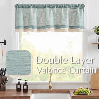 jinchan Kitchen Valance Curtain Double Layers, 50x16, 1 Panel, Frosty Green - color: Double Layer | Frosty Green, size: 50"W x 16"L (Pack of 1)