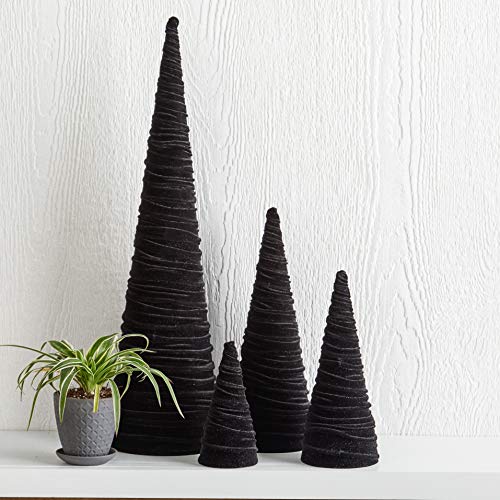 Your Heart's Content Velvet Trees Set of 4 Black, Winter Mantel Accent, Navidad Tabletop Tree, Wedding Centerpiece, Cozy Handcrafted Gift, Bookcase, Classic Valentine (Black) - color: Black