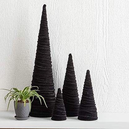 Your Heart's Content Velvet Trees Set of 4 Black, Winter Mantel Accent, Navidad Tabletop Tree, Wedding Centerpiece, Cozy Handcrafted Gift, Bookcase, Classic Valentine (Black) - color: Black