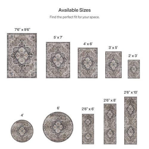 ReaLife Rugs Machine Washable Area Rug Runner - Living Room Bedroom Bathroom Kitchen Entryway Office - Padded Low Pile Stain Resistant Premium - Boho Farmhouse Vintage - Joy - Brown Beige 3' x 5' - color: Medallion - Brown Ivory, size: 3' x 5' (Rectangula