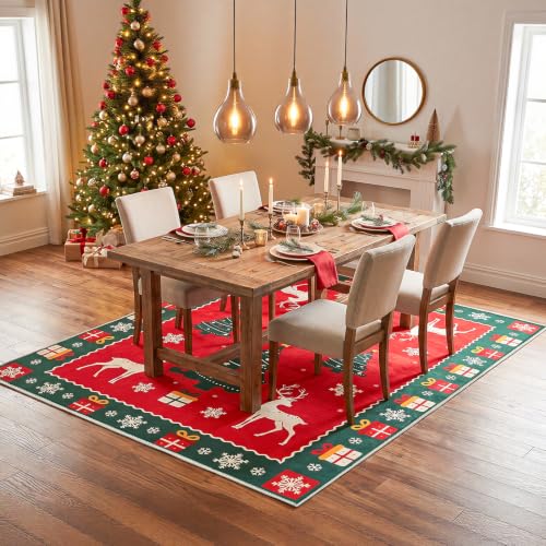 HOOBRO 5 x 7 Area Rugs Washable, Living Room Rugs, Non-Slip Rug - color: Red + Green, size: 5' x 7' (Rectangular)