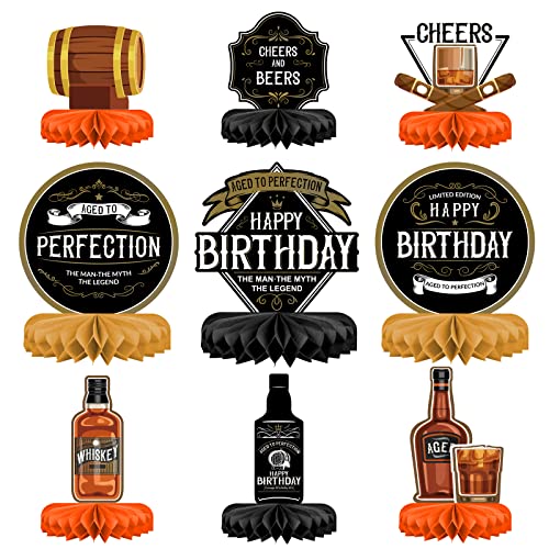 Whiskey pattern Birthday Party Decorations for MenTable Centerpiece Whiskey Honeycomb Table Toppers for 30th 40th 50th 60th 70th 80th Birthday decorations - style: birthday