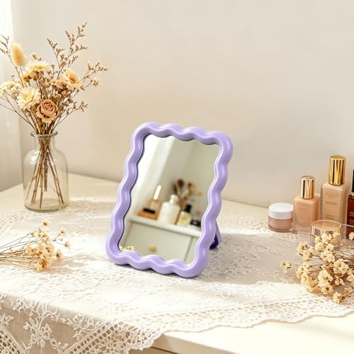 Wave Table Desk Vanity Makeup Mirror Small Make Up Office Mirror Purple - color: Purple