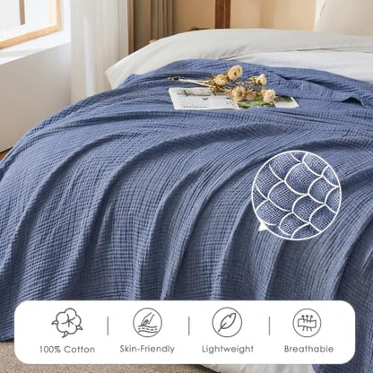 EMME Muslin Cotton Blanket Adults Heather Navy Throw XL 50"x70" - color: 01 - Navy, size: Large Throw (50" X 70")