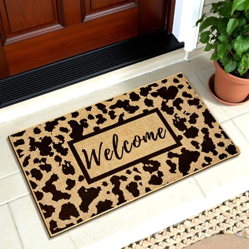 Welcome Doormat Outdoor Indoor Cow Print Mats Weatern Entrance Rugs 17"x30" | Matt for front door, entryway floor mat, non-slip backing, durable, housewarming gifts, for living room patio porch hallway - color: Cow Print