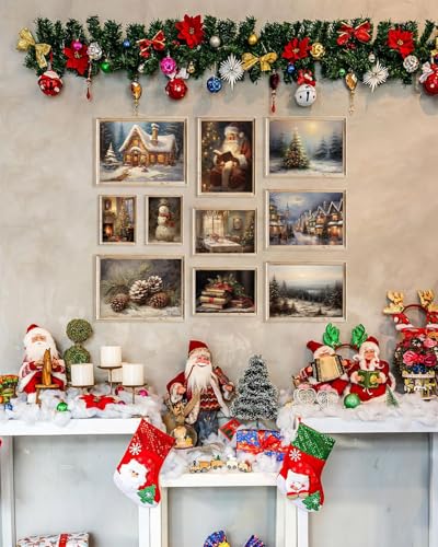 KBKBART Christmas Wall Art Prints Set of 10 Rustic Xmas Wall Decor Unframed - color: Christmas Wall Art