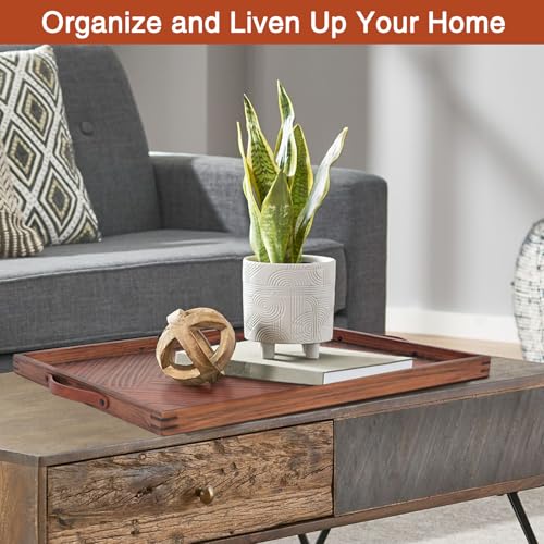SXNOWS Wooden Serving Tray with Leather Handles, 24x16 in - size: 24" x 16" x 1.6"