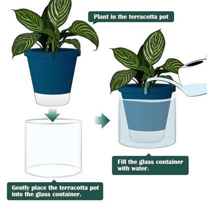 D'vine Dev Self-Watering Blue Terracotta Planter Pot, 10 in, 37-X-D-4 - color: Blue, size: 10 Inch