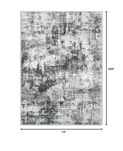 MXSANYOO 6x9 Area Rugs Washable Rug: Abstract Neutral Rugs Modern Non Slip Area Rug Stain Resistant Low Pile Indoor Carpet for Dining Room Bedroom Nursery Office (Black Grey, 6'x9') - color: Black Grey, size: 6' x 9' (Rectangular)