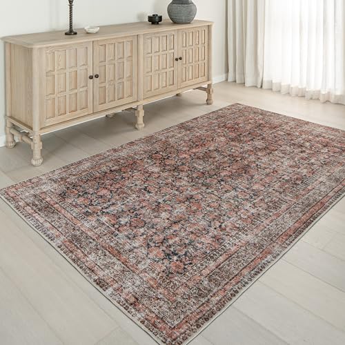 Rustica 5' x 8' Terracotta & Black Area Rug - Persian-inspired design - size: 5' x 8' (Rectangular)