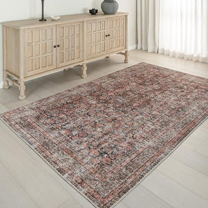 Rustica 5' x 8' Terracotta & Black Area Rug - Persian-inspired design - size: 5' x 8' (Rectangular)