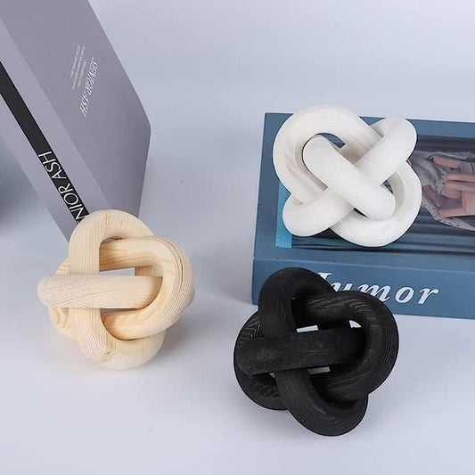 Wood Knot Chain Link Decor - 3 Link Boho Wooden Hand Carved Decorative Wooden Links Knots for Coffee Table Entryway Modern Farmhouse Shelf Decoration (Black) - color: Black