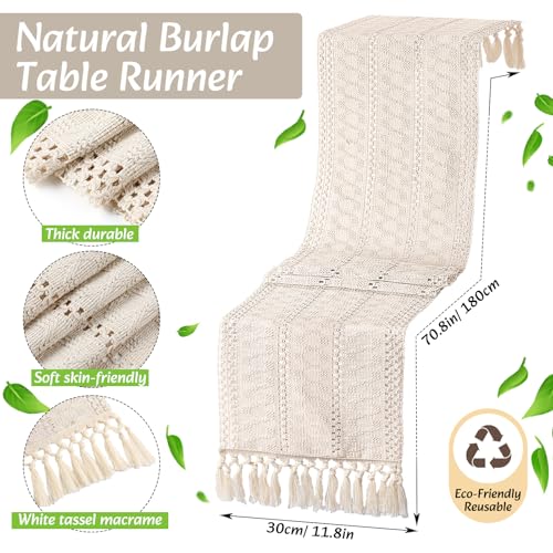 Boho Table Runner and Placemats Set, 6 Sets, Beige, 12x72 - color: Beige, size: 12x72"
