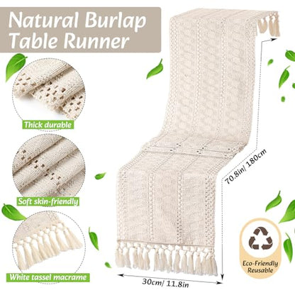 Boho Table Runner and Placemats Set, 6 Sets, Beige, 12x72 - color: Beige, size: 12x72"