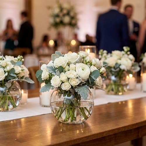 WGV Bowl Glass Vase, Diameter 5.1", Height 3.75", Open Width 3", (Multiple Sizes Choices) Clear Bubble Planter Terrarium Fish Bowl for Wedding Event Home Decor, 1 Piece (VBW0005) - size: 5"Dx3.75"H 1 Piece
