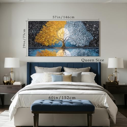 crmotu Modern Oversized Wall Art, Abstract Landscape Wall Pictures 29"x57" - color: Gold and Blue, size: 57"L x 29"W