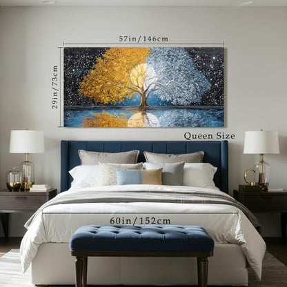 crmotu Modern Oversized Wall Art, Abstract Landscape Wall Pictures 29"x57" - color: Gold and Blue, size: 57"L x 29"W