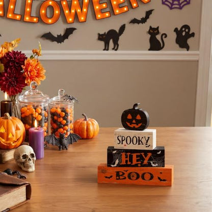 Smile Halloween Wooden Stack Block Decor Set Jack-O'-Lantern Pumpkin - style: Spooky Boo
