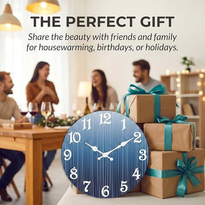 ArtSocket Round Wall Clock Silent Non-Ticking 8", Striped Blue - color: Cloud Rainbow Whimsical, size: 8in