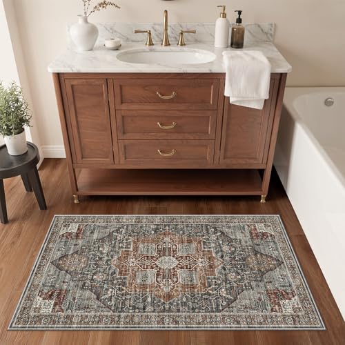 Roxstand Washable Runner Rug 2x4, Non Slip Small Rugs Grey/Brown/Tan - color: Grey/Brown/Tan, size: 2'x4'