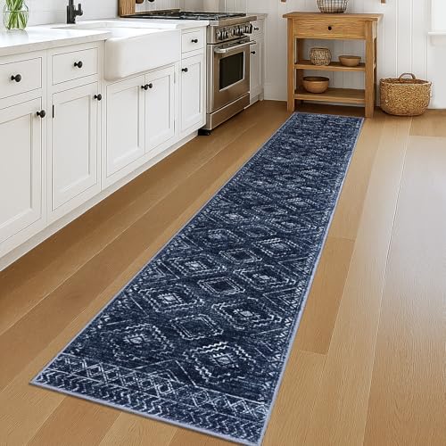 KILOCOCO Washable Runner Rug 2x12 Non Slip Runners for Hallway, Dark Blue - color: Dark Blue, size: 2' x 12' (Runner)