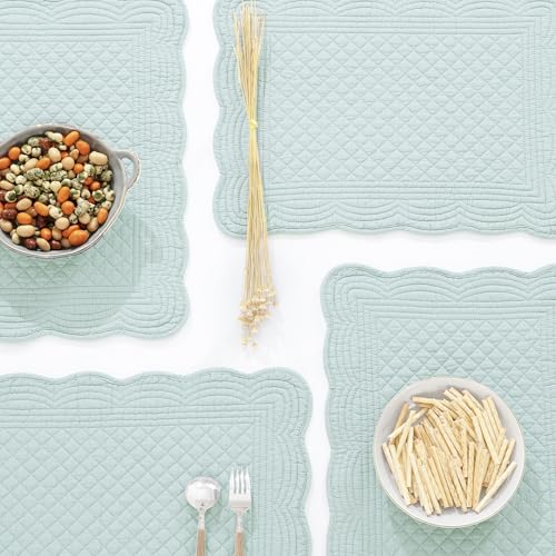 HOMBYS Quilted Placemats Set of 6 Washable-13x18 inches Rectangular Placemats for Kitchen Table-100% Cotton Fabric Rectangular Table Mats, (Light Blue) - color: Light Blue