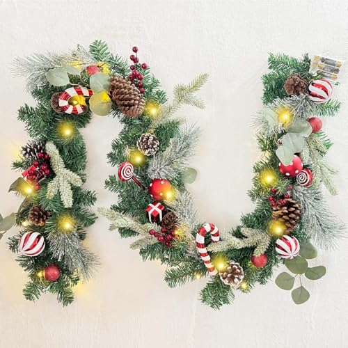 WANNA-CUL Pre-Lit 6ft Red White Christmas Garland with 30 LED Lights - color: Red White