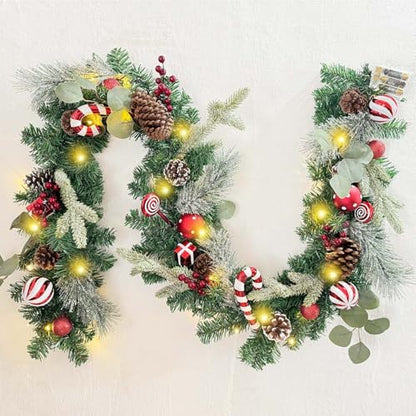 WANNA-CUL Pre-Lit 6ft Red White Christmas Garland with 30 LED Lights - color: Red White