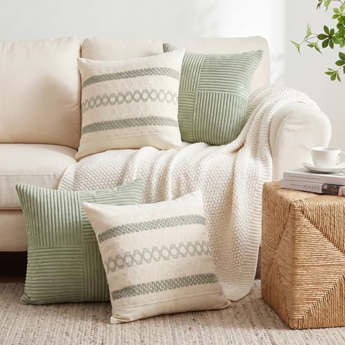 Gilprop 4 Pcs Sage Green Decorative Throw Pillow Covers 18x18 Pillow Case - color: Sage Green, size: 18" x 18" (Pack of 4)