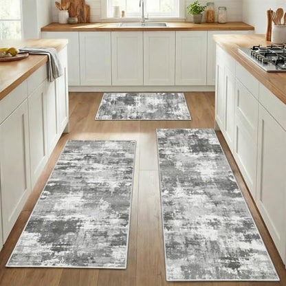 Kitchen Rugs Sets of 3 Non Slip Washable Mats for Floor, Gray - color: Grey