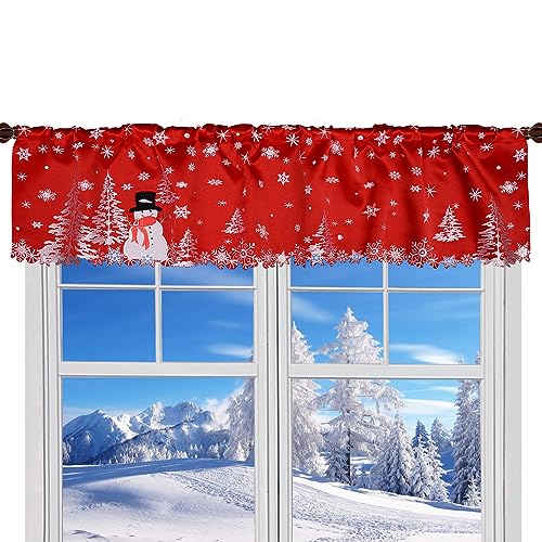 Grelucgo Embroidered Snowman Kitchen Window Curtains Valance 58×14 Inches for Christmas Holidays (Snowman) - color: Snowman