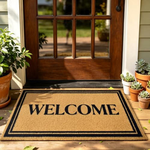 Front Door Mat Outside Non-Slip Welcome Doormat (Welcome, 17x29 in) - color: Welcome Border