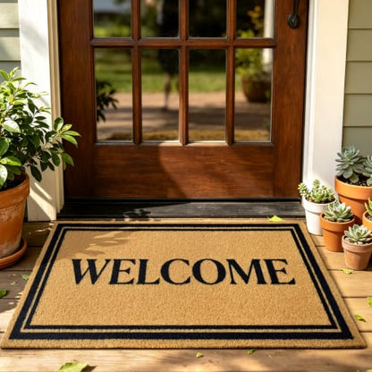 Front Door Mat Outside Non-Slip Welcome Doormat (Welcome, 17x29 in) - color: Welcome Border