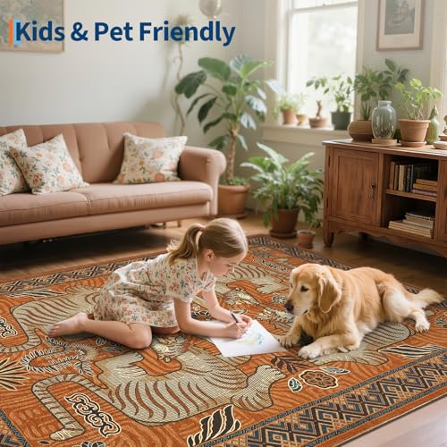 GarveeHome Tiger Print 2'x6' Washable Runner Rug Non Slip Boho Hallway Rug - color: Terracotta, size: 2' x 6' (Rectangular)