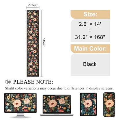 DUKINO 2.6x14 Washable Runner Rug, Floral Non Slip Long Runner Rug, Black - color: Black, size: 2'6" x 14' (Rectangular)