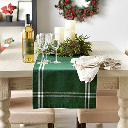 Pre de Provence French Stripe Dining Table Collection Farmhouse Style Table Runner, 14x72 Inches, Balsam Green - color: Balsam Green, size: 14x72 Inches (Pack of 1)