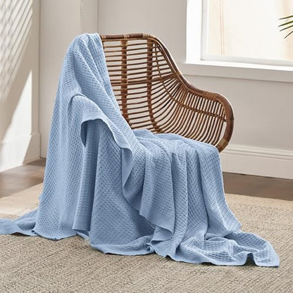Bedsure 100% Cotton Throw Blanket for Couch, Waffle Weave, Light Blue - color: 09 Light Blue, size: Throw XL (50" X 70")