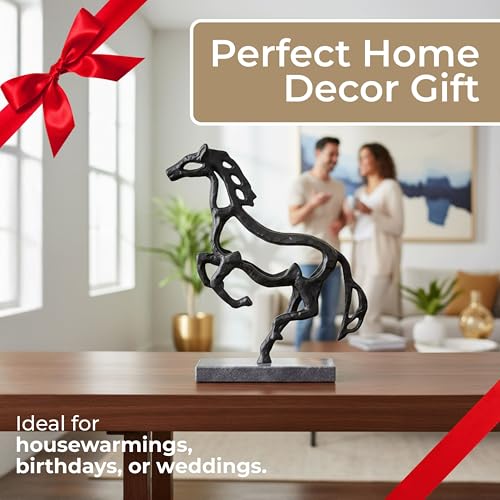 Sagebrook Home 13X11 Galloping Horse On Marble Base, Black