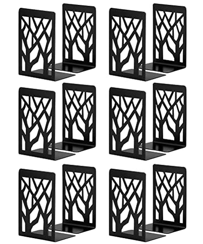 Metal Bookends Black 6 Pair - Heavy Duty Book Stoppers for Shelves - Decorative Book Ends - size: Black-6 Pair